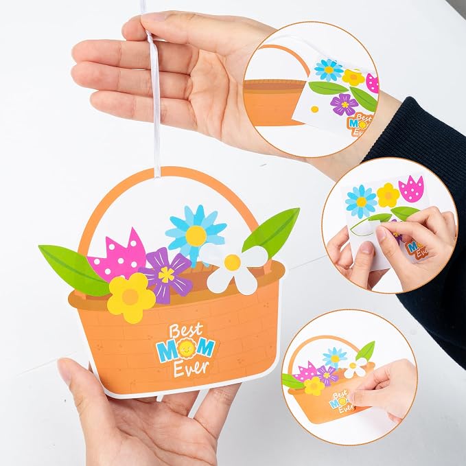 BeYumi Mother's Day Craft Kit - 123Pcs Mother's Day Flowers Basket Paper Craft Kit DIY Best Mom Ever Hanging Ornament Make Your Own School Classroom Decoration Home Family Party Art Supplies for Kids