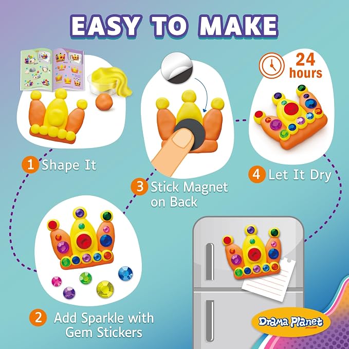 Drama Planet Make Your Own Clay Fridge Magnets Kit for Kids | Air-Dry Clay Crafts, Includes Instruction Book with 30 Designs, Makes 12 Fridge Magnets