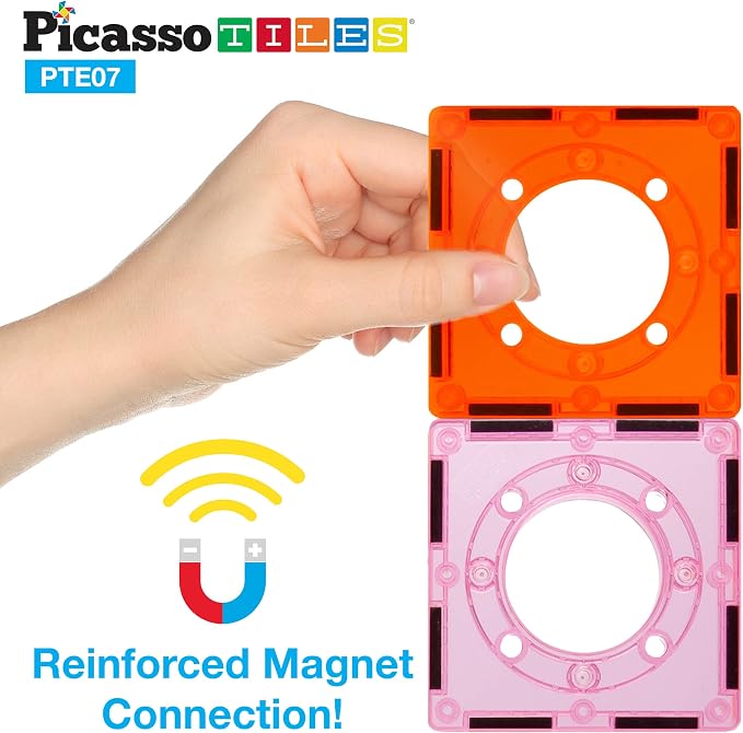 PicassoTiles Magnetic Tiles for Marble Run Racetrack Square Joint Shape Building Block Construction Colorful STEM Toy Set Learning Kit Educational Magnet Playset for Toddler Boys & Girls Ages 3+