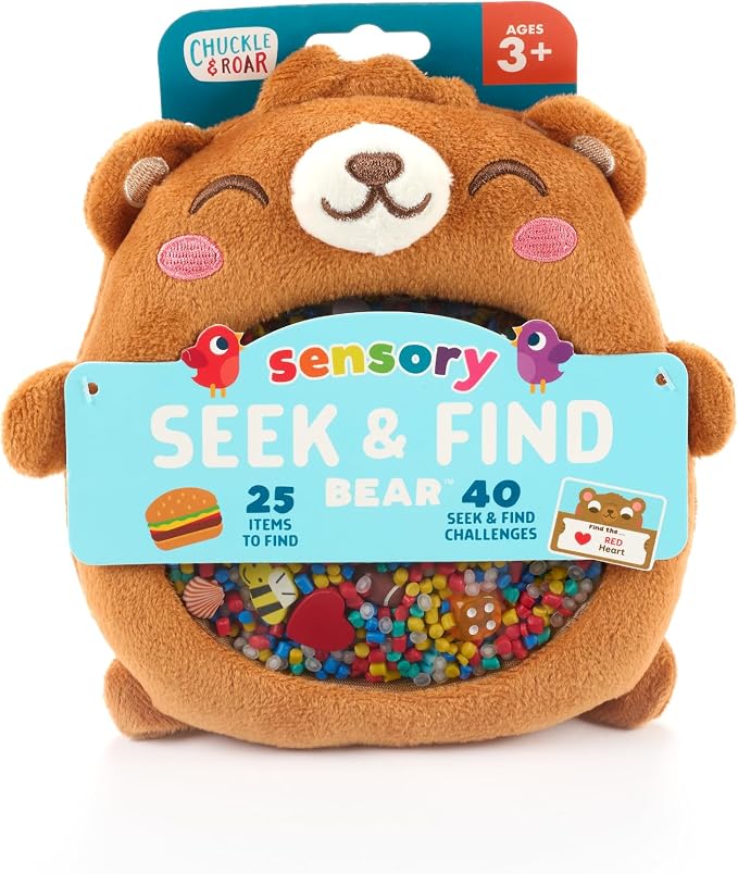 Chuckle & Roar Sensory Seek & Find Scavenger Hunt Bear – Plush Travel Toy with Hidden Objects, 40 No-Reading Challenge Cards, Sensory Activity for Focus & Calm, Toddler Gift Ages 3+
