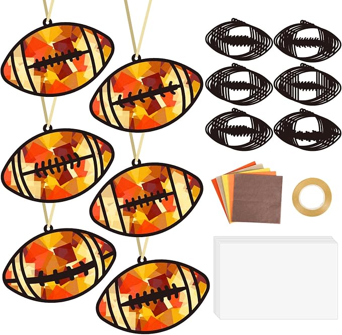 Qyeahkj 36 Set Football Suncatchers Crafts for DIY Rugby Sports Window Tissue Paper Craft Kit Hanging Decor for Sports Holiday Home Activity Art Project Birthday Party Favor