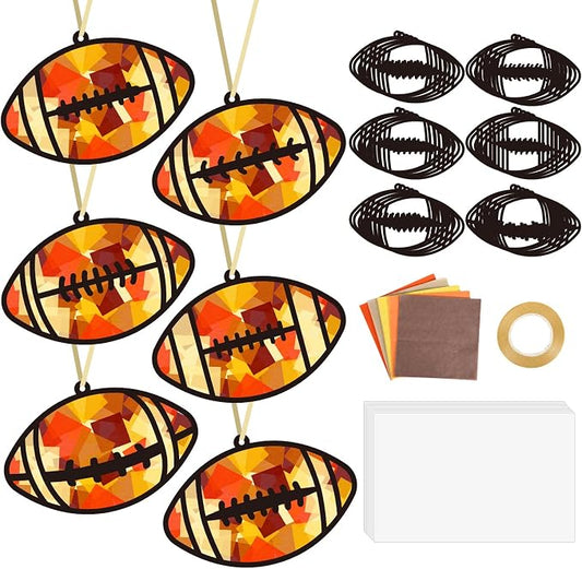Qyeahkj 36 Set Football Suncatchers Crafts for DIY Rugby Sports Window Tissue Paper Craft Kit Hanging Decor for Sports Holiday Home Activity Art Project Birthday Party Favor