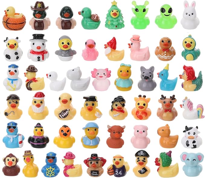 50 Pack Multicolor Mini Resin Ducks, Novelty Holiday Ducks | Tiny Ducks to Hide Prank, Little Ducks Party Favor for Birthday, Easter, Thanksgiving, Halloween, Christmas (50 Styles)