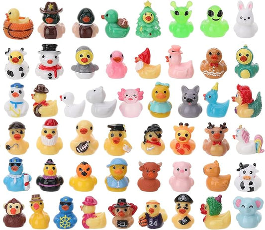 50 Pack Multicolor Mini Resin Ducks, Novelty Holiday Ducks | Tiny Ducks to Hide Prank, Little Ducks Party Favor for Birthday, Easter, Thanksgiving, Halloween, Christmas (50 Styles)