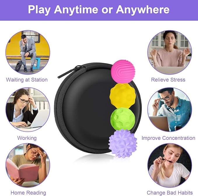 BUSOHA Silicone Magnetic Fidget Balls - 4 Pack Fidget Toys for Adult | Four Unique Textures Sensory Support,Quiet and Silent Stress Relief,Lightweight,Office,Travel,Autism,Anxiety,ADHD