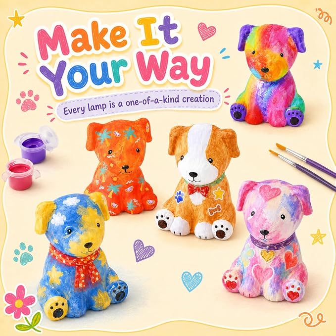 Paint Your Own Dog Lamp Kit, Crafts for Kids Ages 6-12, Gifts for Girls Boy | Dog painting kit with paints and 3D night light; arts and crafts activity, room decor and birthday gifts for kids ages 6-12