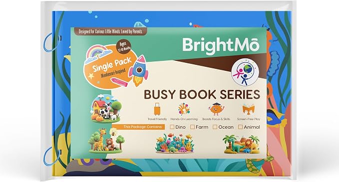 Montessori Busy Book (Animal Theme) – Preschool Learning Activities for Ages 3+, Fine Motor Skills, Travel Activity Kit, Interactive Velcro Learning Toy