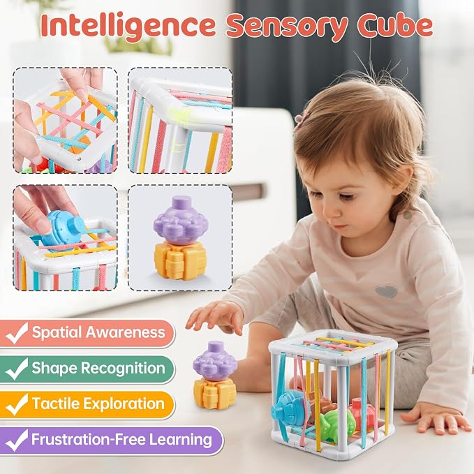 Montessori Toys for Baby Toddlers, 6-in-1 Wooden Shape Sorting Stacking Set | Building Blocks Sensory Teether Xylophone Activity Toys Gift for Kids, Encourage Fine Motor Skills, Hand-Eye Coordination