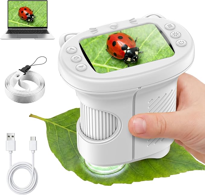 Alotwan Handheld Kids Microscope, Digital 1000X Miniscope, HD 2.4" Screen