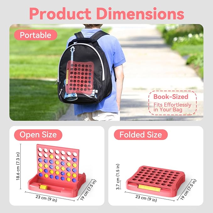 Pup Go 4 in a Row Game, Connect & Win Four in a Row Board Game, Portable 2-Player Strategy Games for Travel, Gift for Girl Age 3 4 5 6 7 8-12, Family Games Foldable Design with 6 Spare Discs Pink | Portable 2-Player Strategy Game for Road Trip, Gift fo...