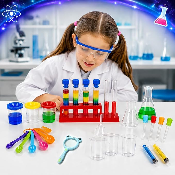 39 Pcs Science Kits for Kids, Chemistry Set Beakers Test Tubes | Plastic Beakers Test Tubes Pipettes Droppers for Kids Ages 3+, Color Science Experiment Toy Christmas Birthday Gift