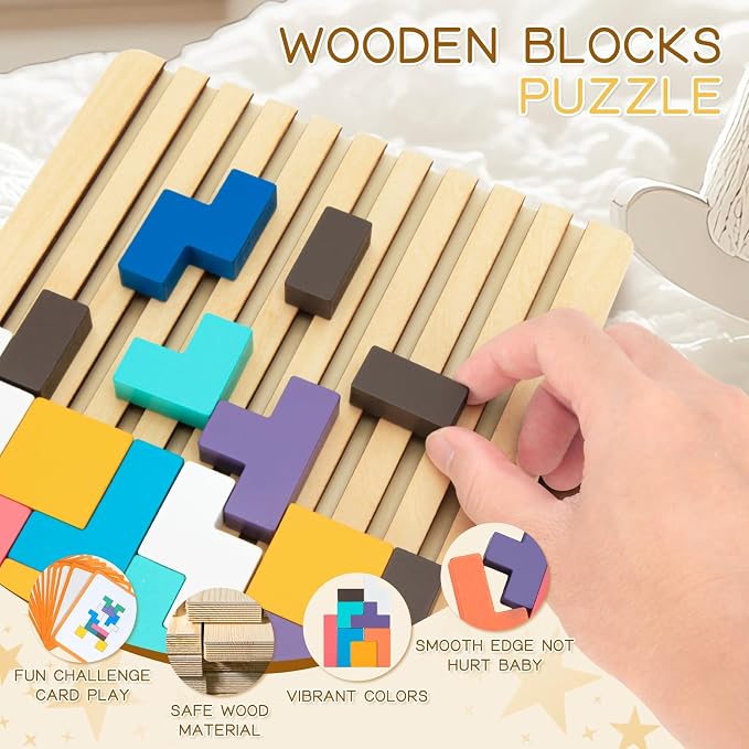 Wooden Stacking Puzzle Toy,3D Colored Wooden Puzzle Russian | Montessori Brain Blocks Puzzles Toys for Boys and Girls,Board Jigsaw Game Toys for Brain Teasers for Toddlers 3-8Years