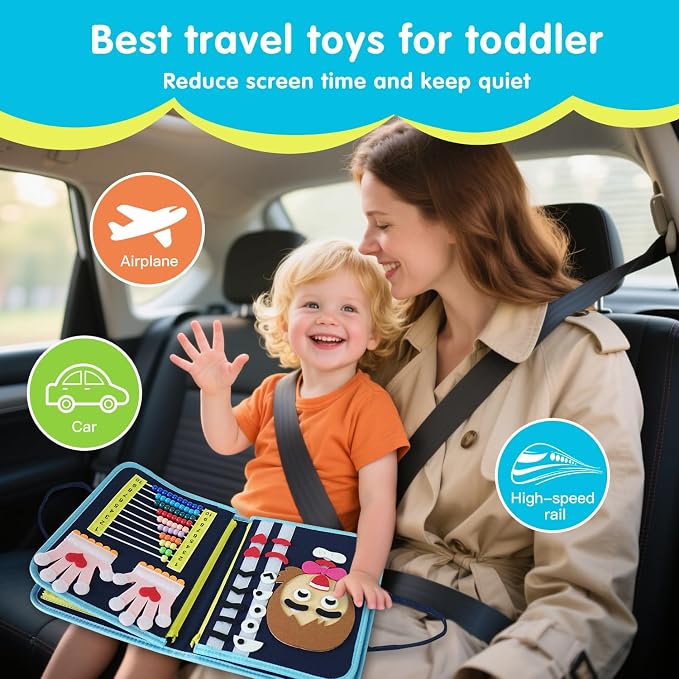 Montessori Busy Board Toy for Toddlers - A Suitable Birthday Gift for 3-Year-olds, an Interactive Playbook for Toddlers, a Sensory Activity Book, and a Quiet, Busy Book Travel Toy
