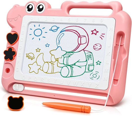 AiTuiTui Dinosaur Magnetic Drawing Board for Toddlers Ages 2-4, Pink | Doodle Board Toddler Toys, Educational Learning Kids Gift for 3 4 Year Old Girls, Color Sketch Writing Pad Travel Games