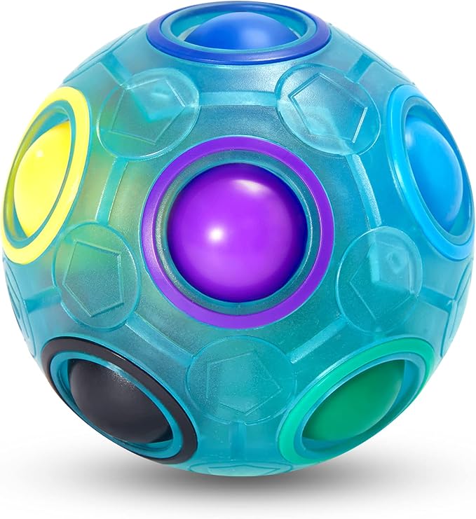 Magic Rainbow Puzzle Ball, Fidget Ball Puzzle Brain Teaser Fidget Toy for Boys & Girls- Birthday Party Easter Valentines Christmas Stocking Stuffers for Kids Teen & Adults(Blue)