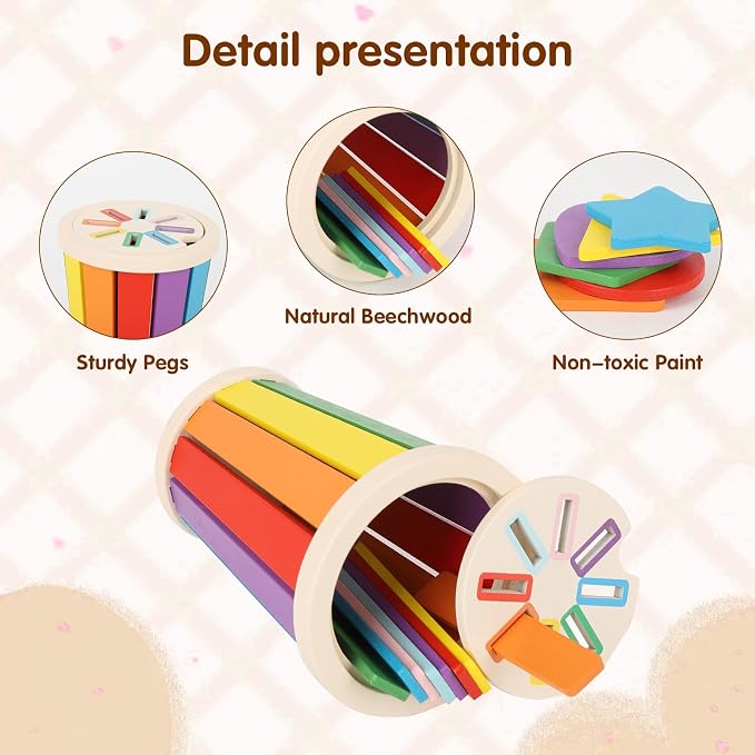 nunukuids Montessori Toys for 1+ Wooden Color Sorting Toys for Toddlers 1-3 Year Old Toddlers Fine Motor Skills Development Color Sorting Fun