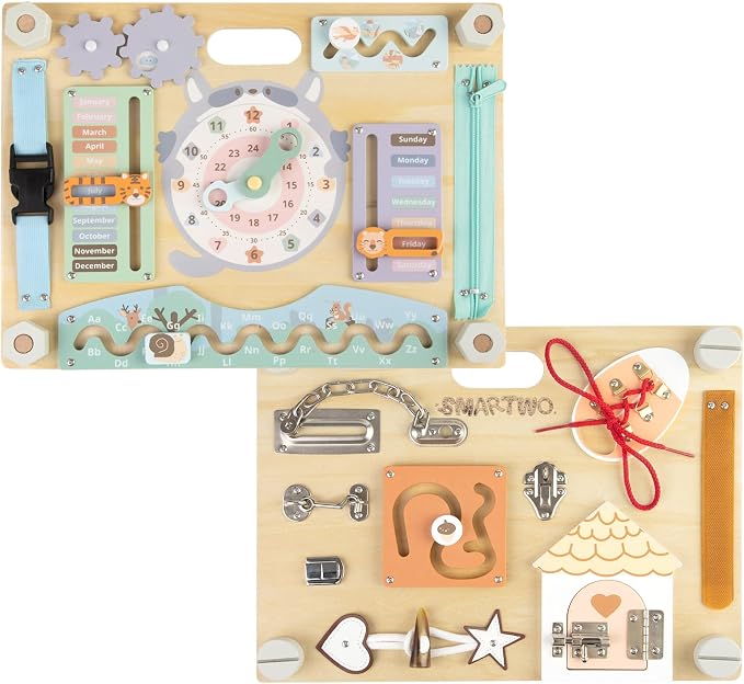 Double-Sided Wooden Busy Board for Toddlers, Sensory Activity Board, Montessori Travel Toy for Kids, Educational Toy for Autism, Ideal Choice for Baby Girls or Boys Birthday | Educational Learning Toy Wooden for Kids Aging 3 to 5 Years Old, Ideal Choic...