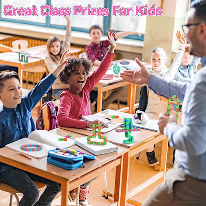 8Pcs Fidgets Wacky Tracks Fidget Toys for Kids Classroom Students Gifts School Prizes Christmas Stocking Stuffers Sensory Autism Snap Fidget Click Snake Toys for Adults Travel Stress Relief ADHD