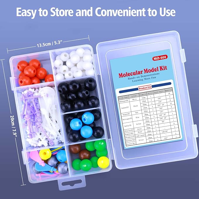 Chemistry Molecular Model Kit (208 Pcs) for Student and Teacher,Organic and Inorganic Chemistry Learning Set,Motivate Enthusiasm for Learning Chemistry and Raising Space Imagination