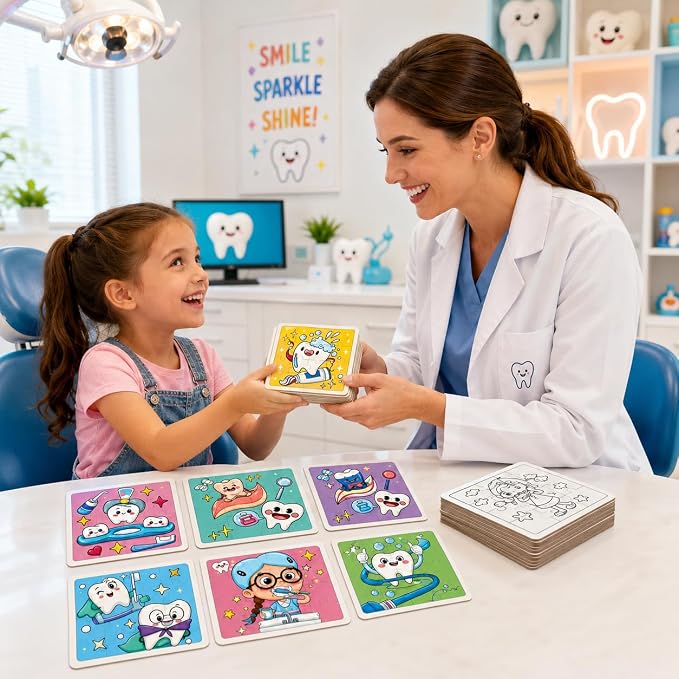 Cinrobiye 24 Pack Dental Coloring Activity Coloring Puzzle Set,Tooth Fairy Lost Tooth Puzzle Games with 12 Designs, Classroom Rewards, School Event Prizes, Dental Party Favors