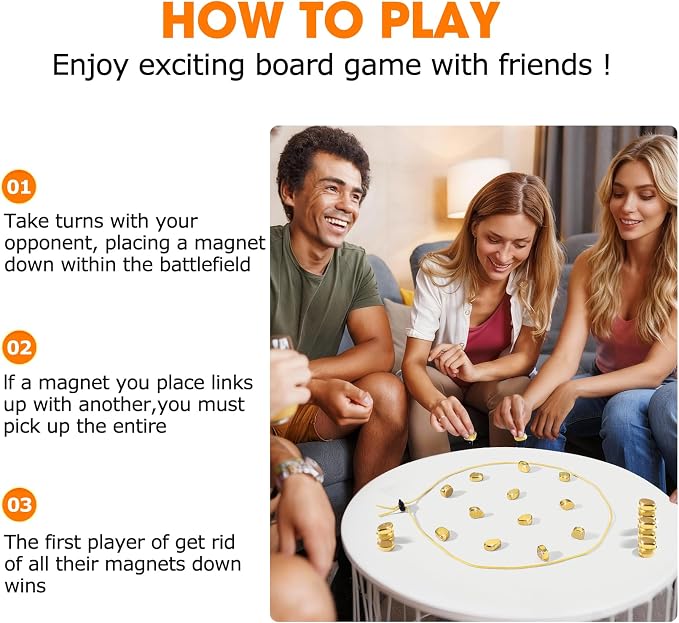Upgraded Magnetic Chess Game Set with 20 Larger Golden Stones & Rope, Portable Magnet Game, Fun Strategy Puzzle for Kids & Adults, Family Party Travel Cluster Game