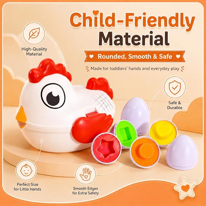 Toddlers Easter Chicken Eggs Matching Toys for Boys Girls 2 3 4 5 Years, Colors & Shape Matching Game, Preschool Sensory Fine Motor Skills Development Toy, Birthday Gifts for Baby Boys Girls