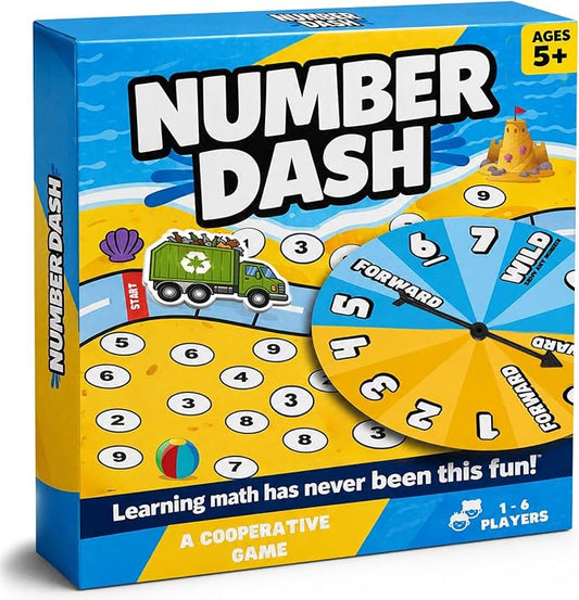 Number Dash Math Games for Kids 5-7, 1st Grade & Kindergarten Board Game | Addition and subtraction Cooperative game, homeschool &, classroom learning, STEM toy for 5+ year old