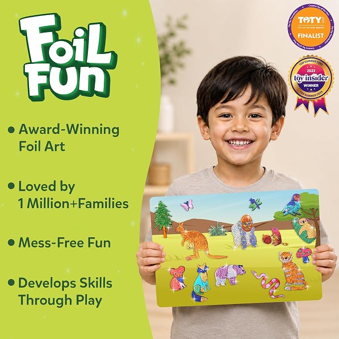 Skillmatics Foil Fun Animals Mega Pack, Foil Art Kit, Gift for Boys & Girls | Travel Toys, 150+ Stickers, DIY Activity Kit, Fine Motor Skills, Mess-Free, Screen-Free, Gifts for Kids Ages 4, 5, 6, 7, 8, 9