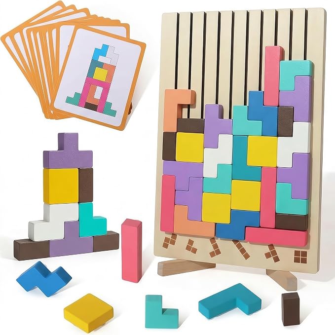 Wooden Stacking Puzzle Toy,Wooden Montessori Russian Blocks Puzzle -3D Stacking Toy for 3-6 Year,Educational Gifts for Boys and Girls.