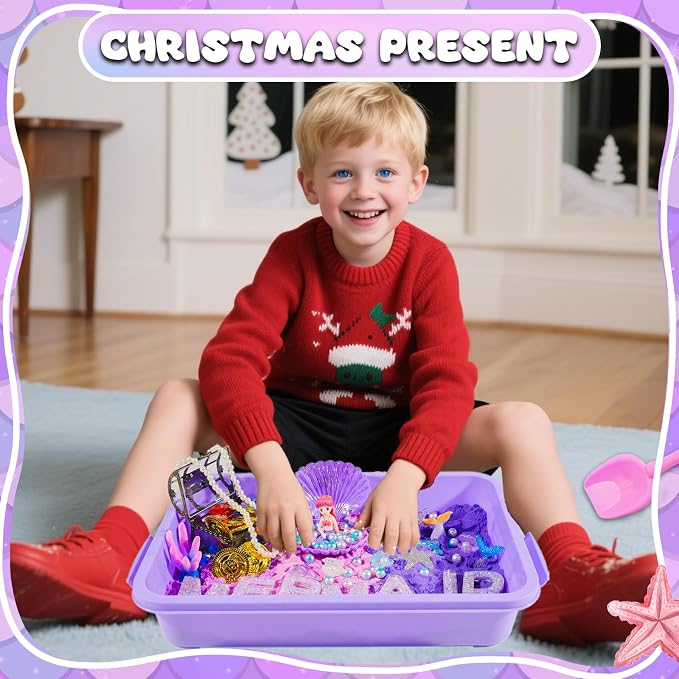 Bbiamsleep Mermaid Sensory Bin, 119 Pcs Mermaid Sensory Kit for Birthday | ﻿ Mermaid Sensory Bin Items, Mermaid Sensory Filler with Sandboxes Accessories