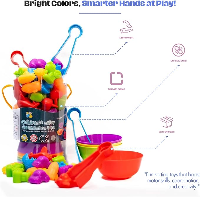 Montessori Sorting Toy for Toddlers– Fine Motor Skills, Sensory Bin & Preschool Learning Toys, Color Sorting Toys for Kids 3-5 Years, Learning Activities and Early Educational Toy