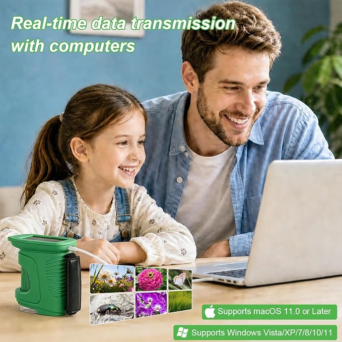 Kids Microscope,1000X HD Digital Handheld Mini Microscope 2.4" IPS Screen | Microscope for Kids, Mini Pocket Microscope for Children Birthday Gift, Science Education Fun for Boys Girls Ages 4-12 Green