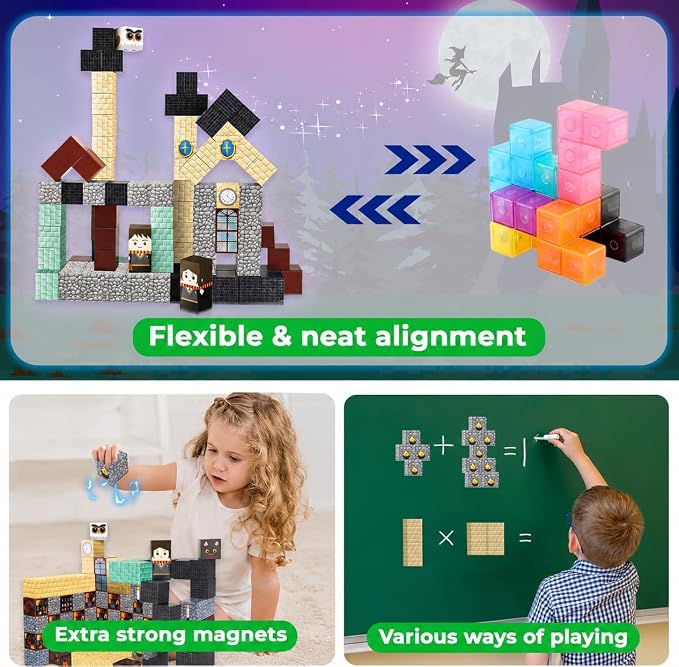 GraceDuck 100 PCS Magnetic Blocks - Magic‘s House Magnetic Building Blocks, Stacking Magnets for Kids, Sensory Toy for STEM Montessori Sensory Toys for Kids 3+ Boys and Girls Christmas Birthday Gifts