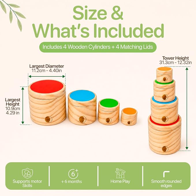 Wooden Stacking Cups for Toddlers 1-3 – Montessori Baby Toy for Sorting, Nesting & Stacking, Natural Wood Learning Toy for Fine Motor Skills