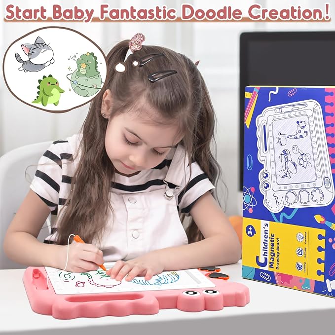 AiTuiTui Dinosaur Magnetic Drawing Board for Toddlers Ages 2-4, Pink | Doodle Board Toddler Toys, Educational Learning Kids Gift for 3 4 Year Old Girls, Color Sketch Writing Pad Travel Games
