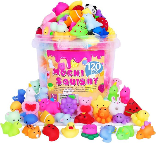VISCOO 120 Pack Squishy Toys, Mochi Squishy Bulk, Kawaii Squishies for Kids | Stress Relief Sensory Toys, Treasure Box Toys for Classroom Prizes, Easter Basket Stuffers,Goodie Bags Fillers Party Favors