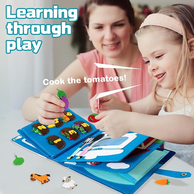 Adena Montessori Busy Board Sensory Toy, 3+ | 15+ activities: zippers, buckles, laces, shapes. Boosts fine motor & problem-solving. Travel-friendly for car/plane. Gift.