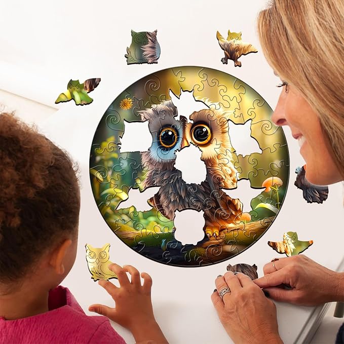 Wooden Puzzles for Kids Ages 6-8 - 50 Pieces Cute Owl Puzzle - Unique Animal Shaped Puzzles Ages 5-8 - Birthday Gift for Kids(11.4x11.4in)‌