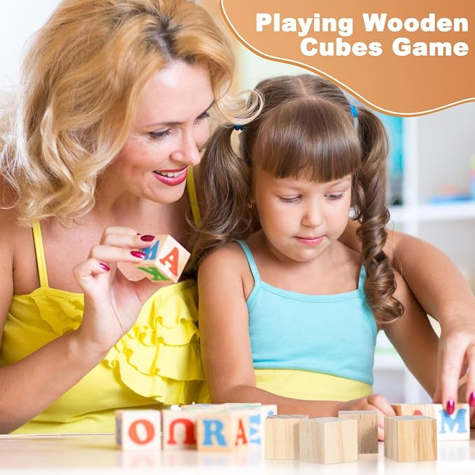 Barydat 550 Pcs 1 in Wooden Cubes, Unfinished Wooden Blocks for Crafting Natural Craft Wood Square Blank Cube for DIY Project Baby Showers