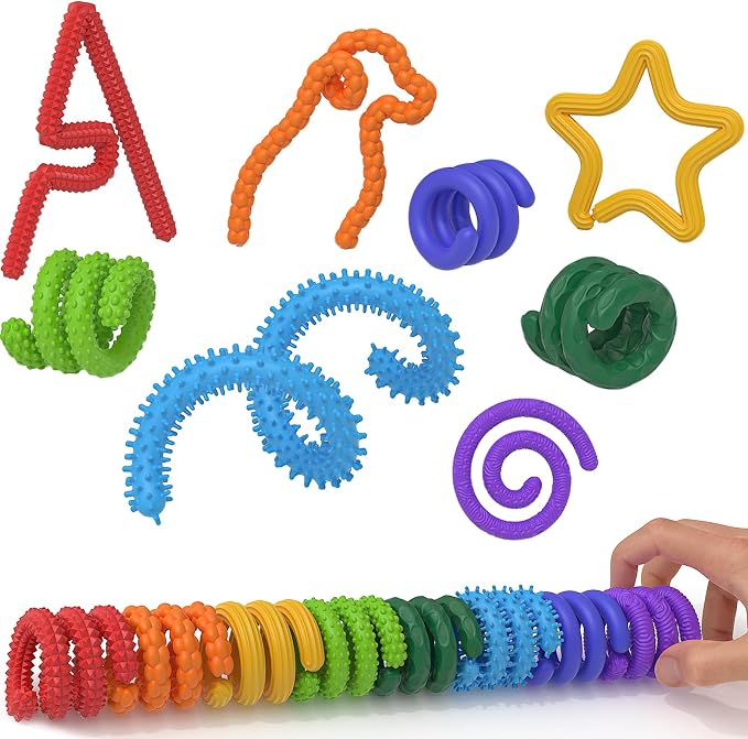 Sensory Fidget Sticks for Kids, Textured Silicone Quiet Toys 8 Pack | Sensory Fidget Sticks for Kids, Flexible Textured Silicone Quiet Desk Toys for Classroom, Travel & Easter Basket Gifts