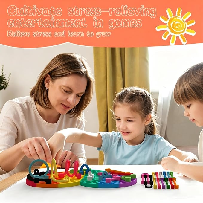 2PCS Sensory Activity Board, Silicone Fidget Toys for Calming and Stress | Autism Quiet for Adults, Toddler Sensory Toys for ADHD, Road Trip Essentials for Kids, Portable Travel Bag & 12 Strings