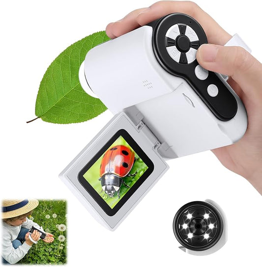 1000X Microscope for Kids 8-12, 4K HD Screen with 6 LED Lights, Portable Microscope for Outdoor STEM Learning, Rechargeable Science Kit, Birthday Easter Gifts for Kids
