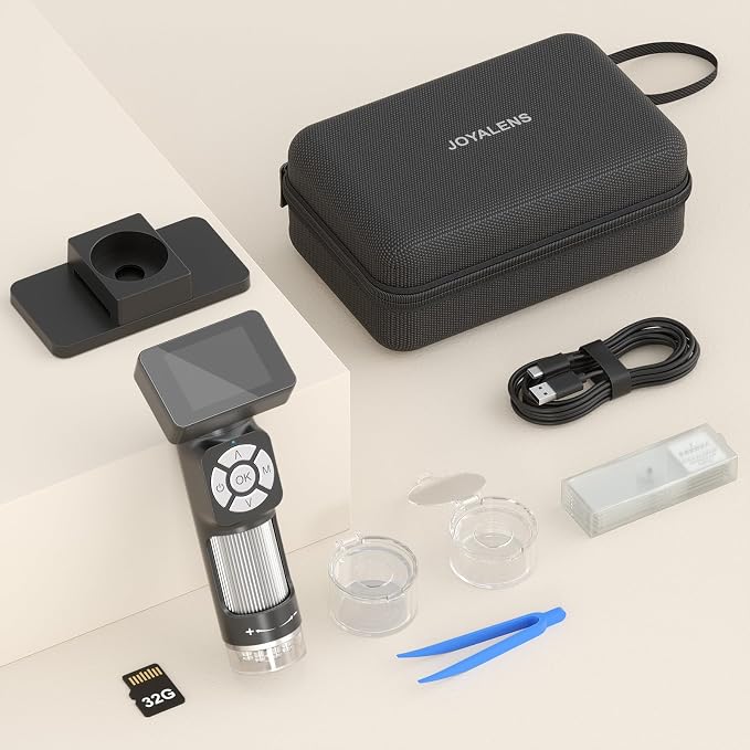 JL112 Handheld Microscope for Kids Adults, Portable Digital Microscope with 2" LCD Screen, 1080P USB Pocket Microscope Camera with 8 LED Lights, PC View, Microscope Slide Kit, 32GB