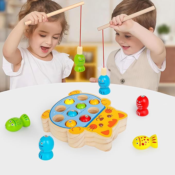 Montessori Wooden Magnetic Fishing Game for Kids 3+ | Wood Fishing Toy Early Learning Fine Motor Skills,Hand-eye Coordination,Birthday Gift for Boys and Girls.