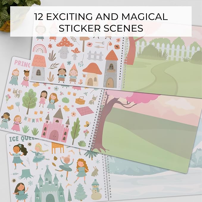 Fun Sticker Book for Toddlers 2-4 Years - Kids Activity Book with 12 Themes | Beautiful Stickers Entertain Toddlers Ages 2-4 or 4-8 While Traveling - Incl. Princess, Unicorn & Coloring Pages