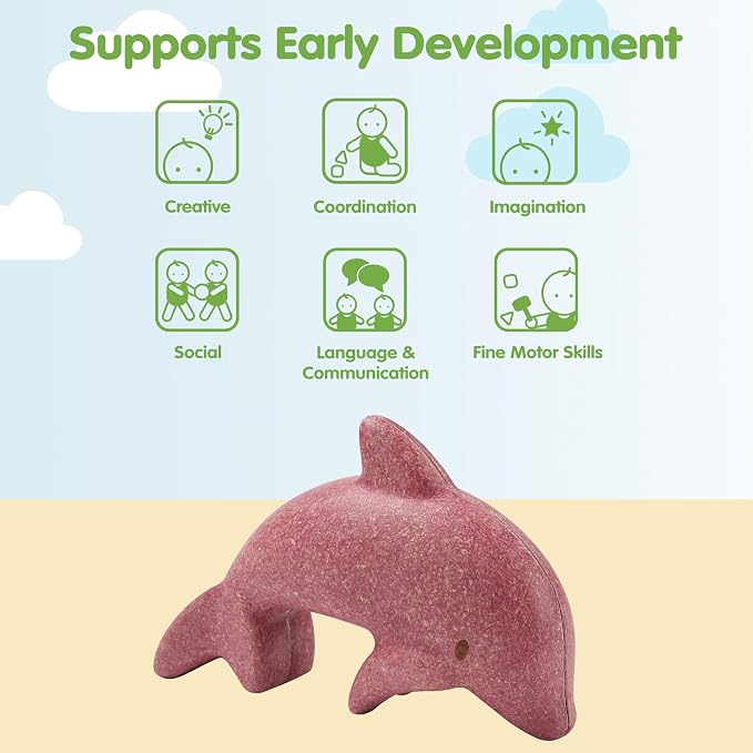 PlanToys® Wooden Dolphin Figurine, Montessori Kids Ocean Animal Bath Toy | wooden dolphin figurine, montessori ocean animal figure, imaginative creative play, bath water toy, pretend play, kids toddle