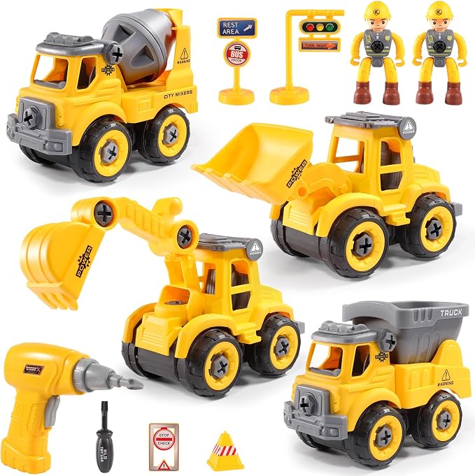 LUDILO 4PCS Take Apart Construction Toys for 3 Year Old Boy Birthday Gift | Stem Learning Building Toy/Assembly Electric Drill/Mini Sandbox Beach Toy/Toddler Kids Toys Boys 3-5 Year Old Bday Xmas Gift