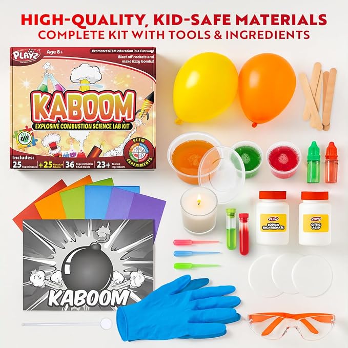 Playz Kaboom! Explosive Science Kit for Kids Age 8-12, Kids Chemistry Set | Learning & Education Toys, Best Gifts for Boys, STEM Projects Educational Science kits w 50+ Science Experiments for Kids