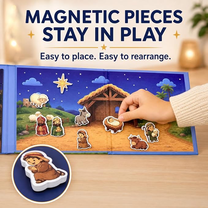 Travofun 20-Piece Magnetic Nativity Puzzle & Playset, Bible Story, Ages 3-6 | Build a 20-piece magnetic Nativity puzzle, then arrange the characters to retell the Christmas Bible story or create scenes.