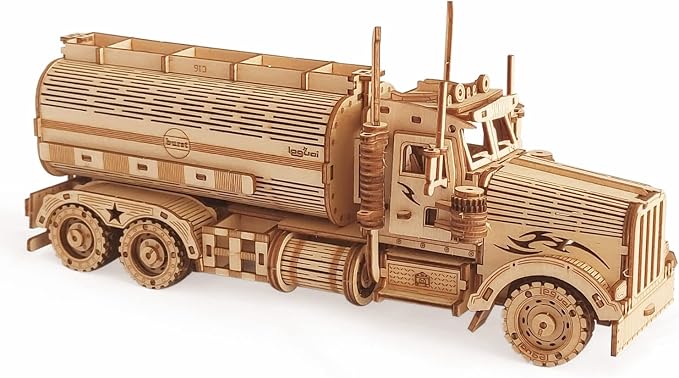 3D Wooden Tank Truck Puzzle, Wood Crafts DIY Assembly Mechanical Truck Model Kits, Wooden STEM Brain Teaser Puzzles, Christmas Birthday Gifts for Adults & Teens